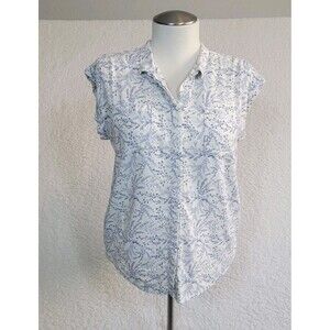 Jachs Girlfriend Womens Medium Blue Floral Design Roll Short Sleeve, Cottagecore